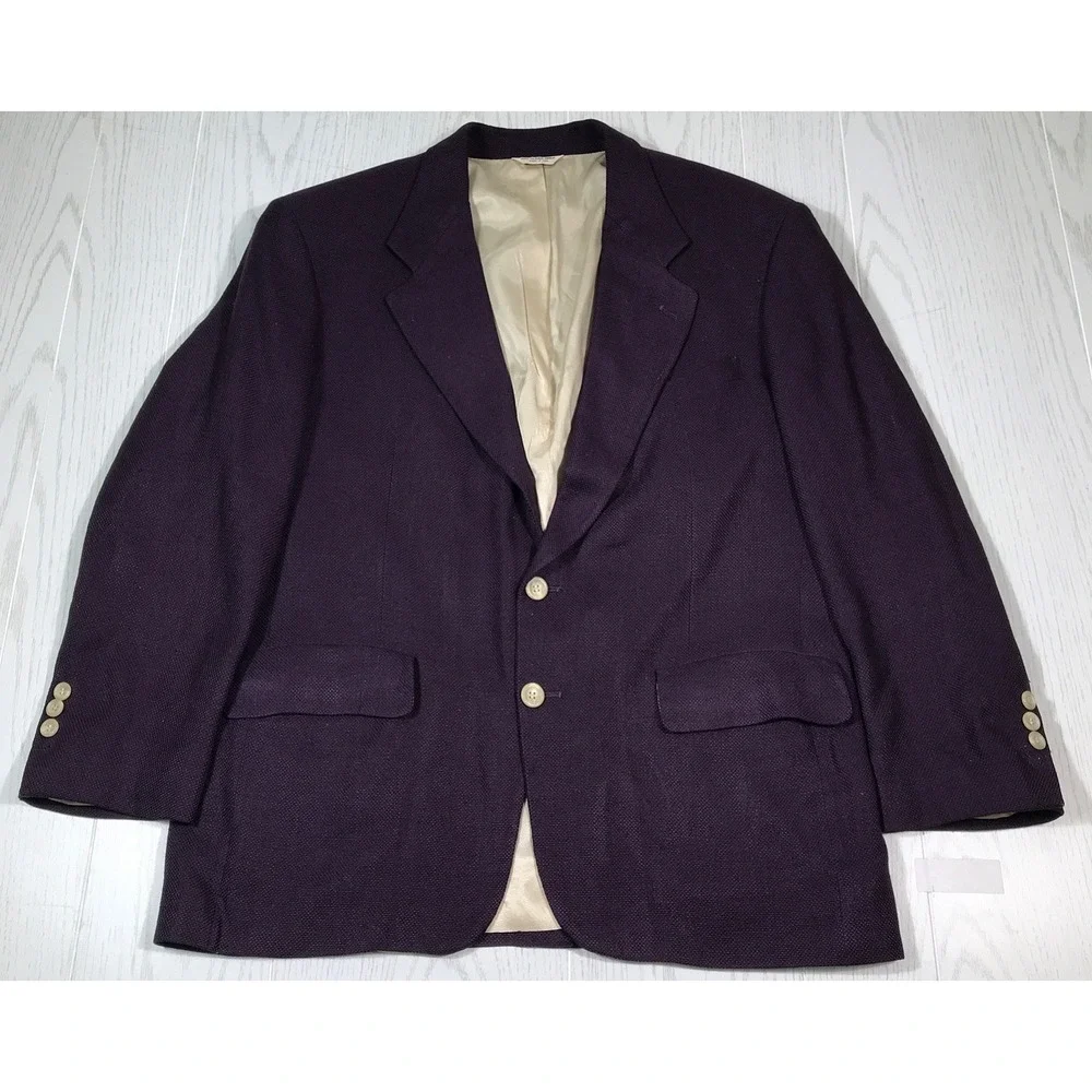 Vintage Bill Blass Silk Blazer Mens 44 Purple 2 Button Pockets Academia 80s
